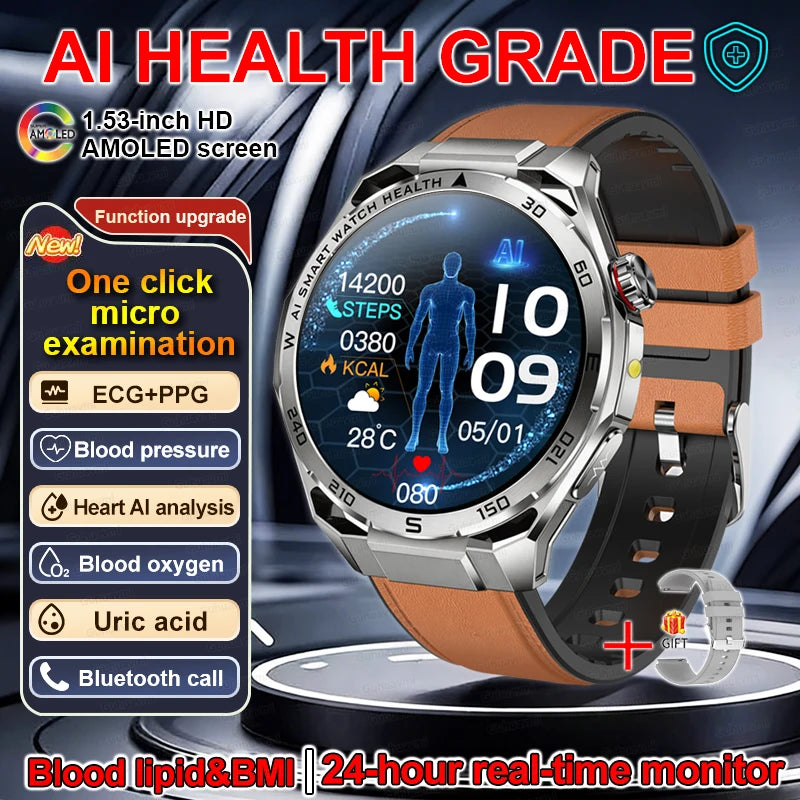 Smartwatch ECG High-End dla mężczyzn Ciśnienie krwi Lipidy Tlen we krwi Analiza ciała Kwas moczowy Monitor Zdrowia Smartwatch dla mężczyzn i kobiet