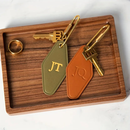 Vintage Custom Logo Diamond Shape PU Leather Keychain Personalized Name Key Chain Ring Personalize Hotel Door Number Keyring