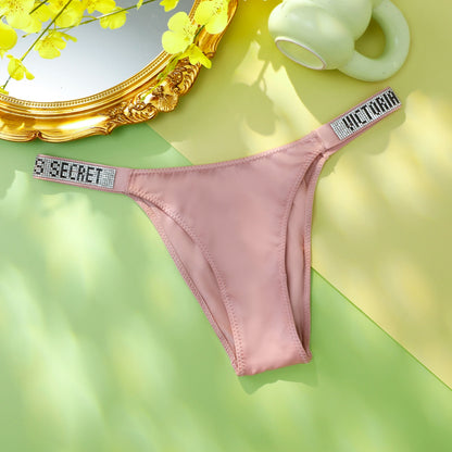 Victoria's Secret Women's Classic Striped Versatile Lace Sexy Panties Shaping Breathable Soft V-Chain Underwear Thong