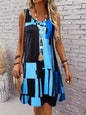 2025 New Fashion Women's Dress Casual Beach Round Neck Sleeveless Loose Dress Summer Women's Vest Striped Print Dress Sundress
