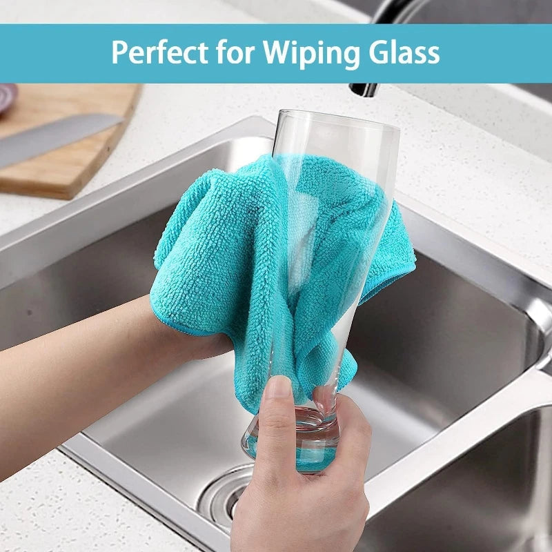20 Pcs WOOJACK Microfiber Cleaning Cloth - Reusable Cleaning Rag, Fast Drying Cleaning Towels,12"X12", Green/Blue/Yellow/Pink