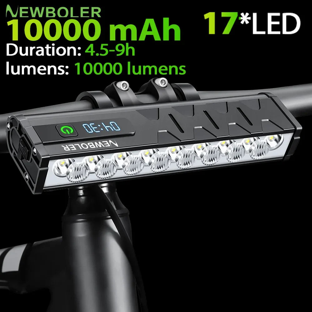 10000mAh Bicycle Light 17 LED Front Double Bracket Power Bank MTB Mountain Bicycle Lamp Bike Headlight Cycling Accessorie