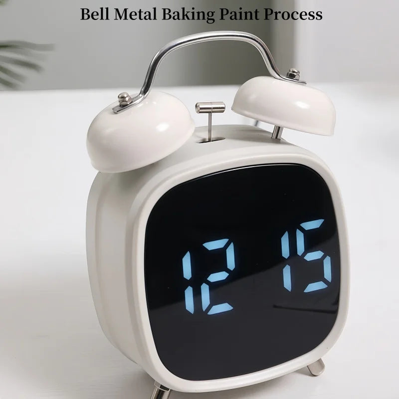 Voice Control Digital Alarm Clock Double Bell Super Loud for Heavy Sleeper Night Mode 12/24H Night Anti-disturb Table LED Clock