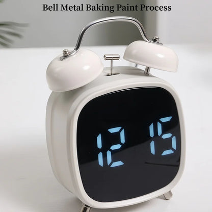 Voice Control Digital Alarm Clock Double Bell Super Loud for Heavy Sleeper Night Mode 12/24H Night Anti-disturb Table LED Clock