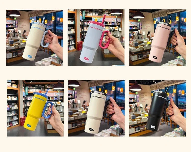 JUSTINLAU 750ml Insulated Cup Ice Tumbler 316 Stainless Steel Thermal Cups With Straw & Handle Cold Hot Outdoor Travel Car Cup