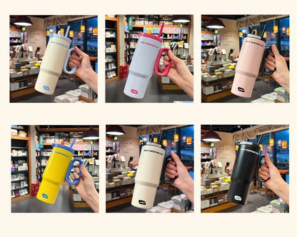 JUSTINLAU 750ml Insulated Cup Ice Tumbler 316 Stainless Steel Thermal Cups With Straw & Handle Cold Hot Outdoor Travel Car Cup