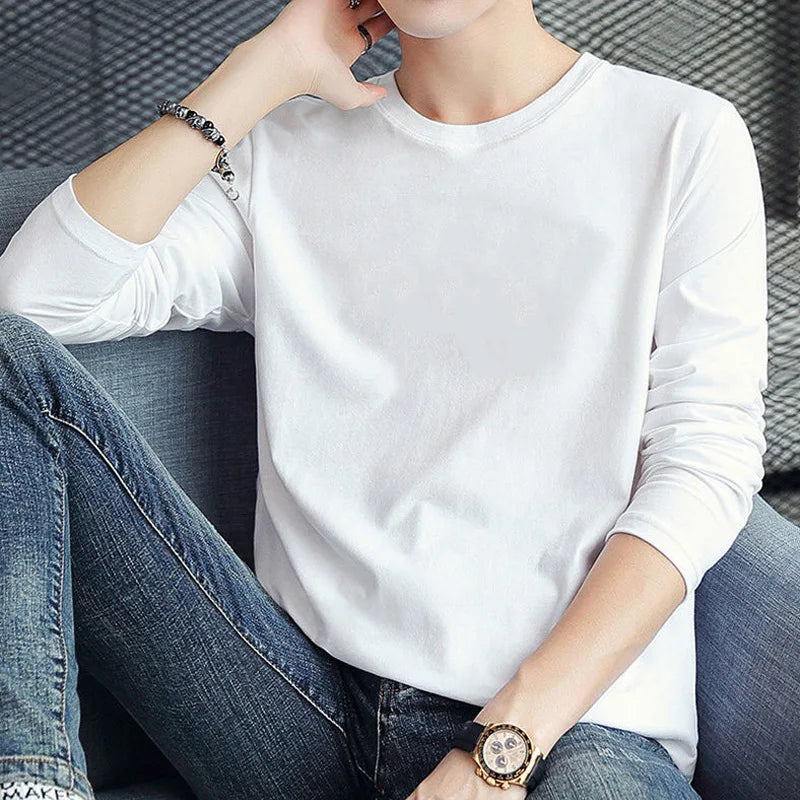Men's Spring Long-Sleeved T-Shirt round Neck Printed Large Size Trendy Quality Top Casual Fashion Men's Clothing