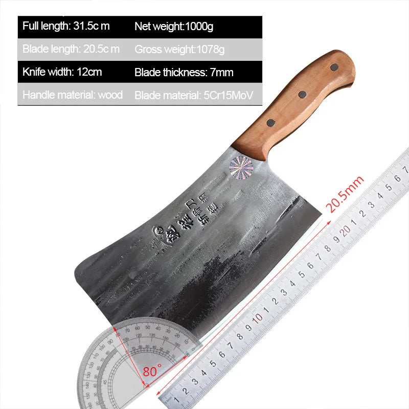 1 KG Chopping Knife 6mm Thickened Handmade Forged Kitchen Bone Knife Butcher Durable Hard Blade Chopper Kitchen Knife Cleaver