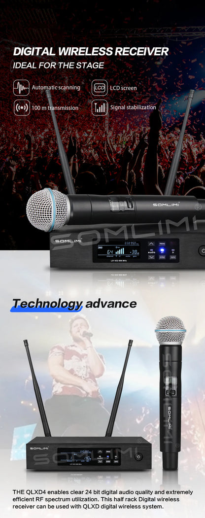 SOMLIMI-Q-B58 High Quality UHF Profeesional Wireless Microphone System Stage Performances Party Karaoke Metal Handheld