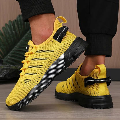 Men's Breathable Running Shoes Anti Slip Casual Fashionable Outdoor Training Hiking Shoes Outdoor Knitted Lace Up Men's Shoes