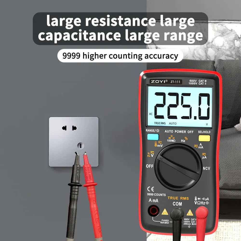 ZOYI 9999 Counts True RMS Digital Multimeter Auto Range Anti-Burn NCV AC DC Voltage Current Temperature Electrician Tester