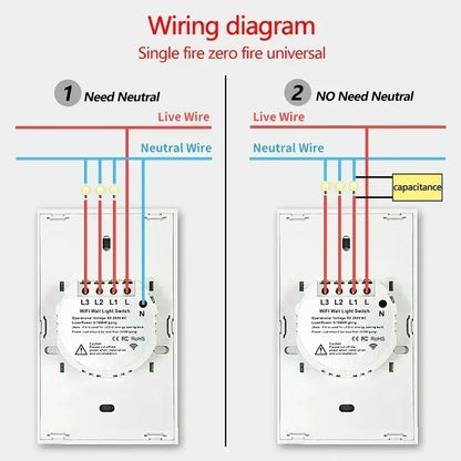 TNCE Tuya WiFi/Zigbee Smart Switche Neutral Wire/No Neutral Wire Required 1/2/3/4 Gang Touch Switch Work With Alexa Google Home