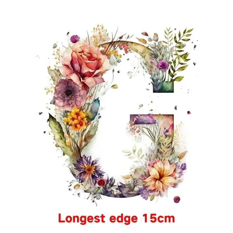 15cm Cartoon Flower Alphabet Heat Transfer Heat Press Printed Accessories PatchDIY children's clothing decoration sticker