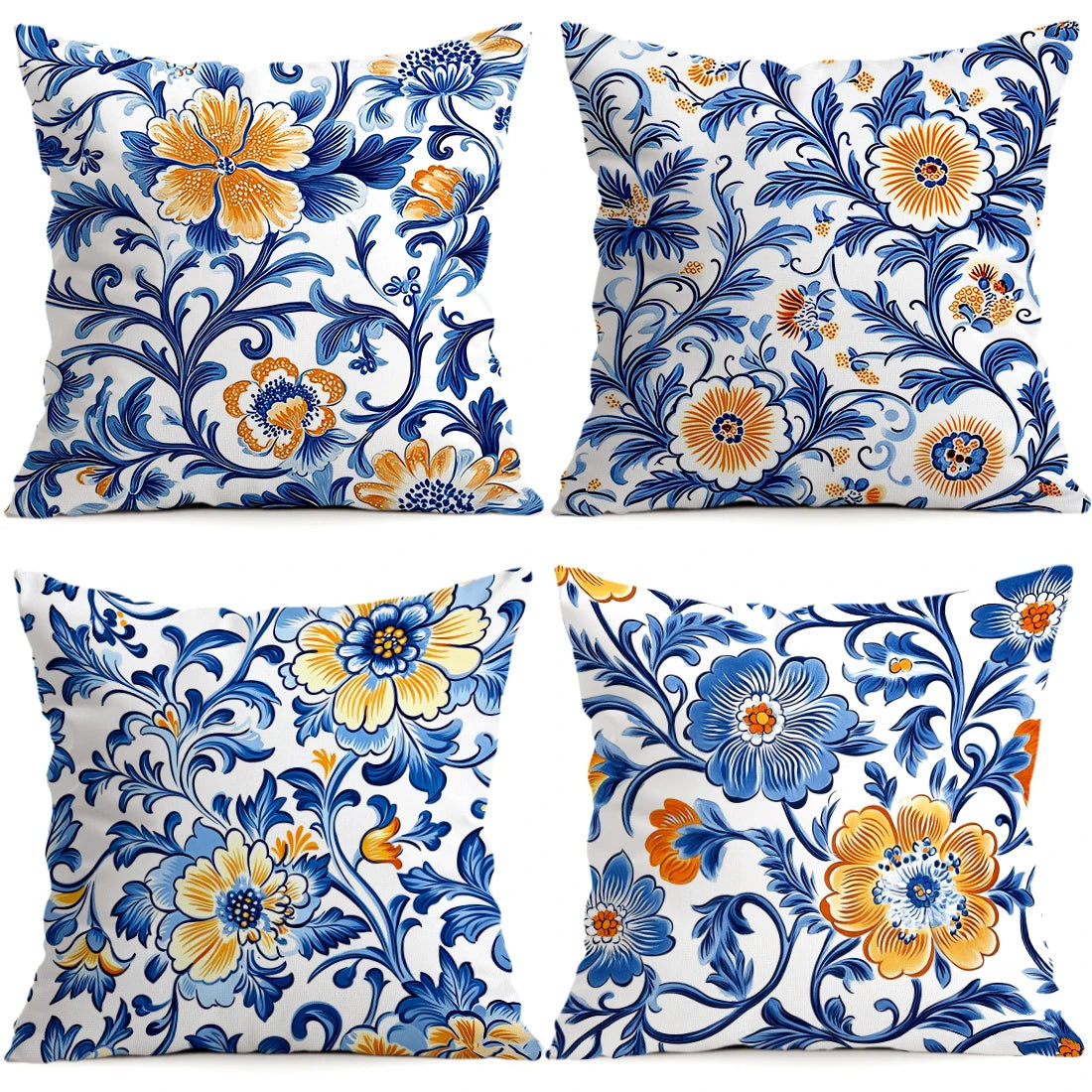 1pcs/4pcs Blue Flower Cushions Pillowcase Polyester Cushion Cover Throw Pillow Pillowcover Home Car Sofa Decor