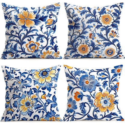 1pcs/4pcs Blue Flower Cushions Pillowcase Polyester Cushion Cover Throw Pillow Pillowcover Home Car Sofa Decor