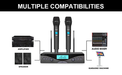 Wireless Microphone G-MARK G320AM Professional UHF 2 Channels Karaoke Mic Handheld Automatic Frequency Adjustable 100M