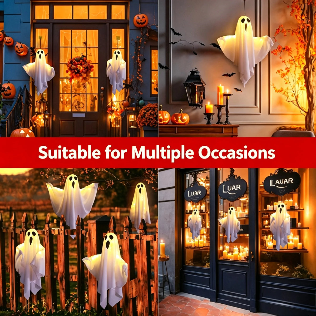 Halloween LED Light Up Hanging Ghost Decor Spooky Flying Ghost Indoor Outdoor Yard Porch Haunted House Party Decoration Gifts