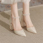 Elegant Pearl Embellished Pointed Toe Chunky Heel Open Toe High Heels Wedding Shoes for Women Comfortable Dress Pumps Stylish
