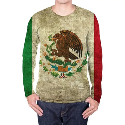 Fashion Mexican Flag T-Shirts Mexico 3D Print Men Woman Long Sleeve T Shirt Streetwear Oversized Harajuku Kids Tees Top Clothing