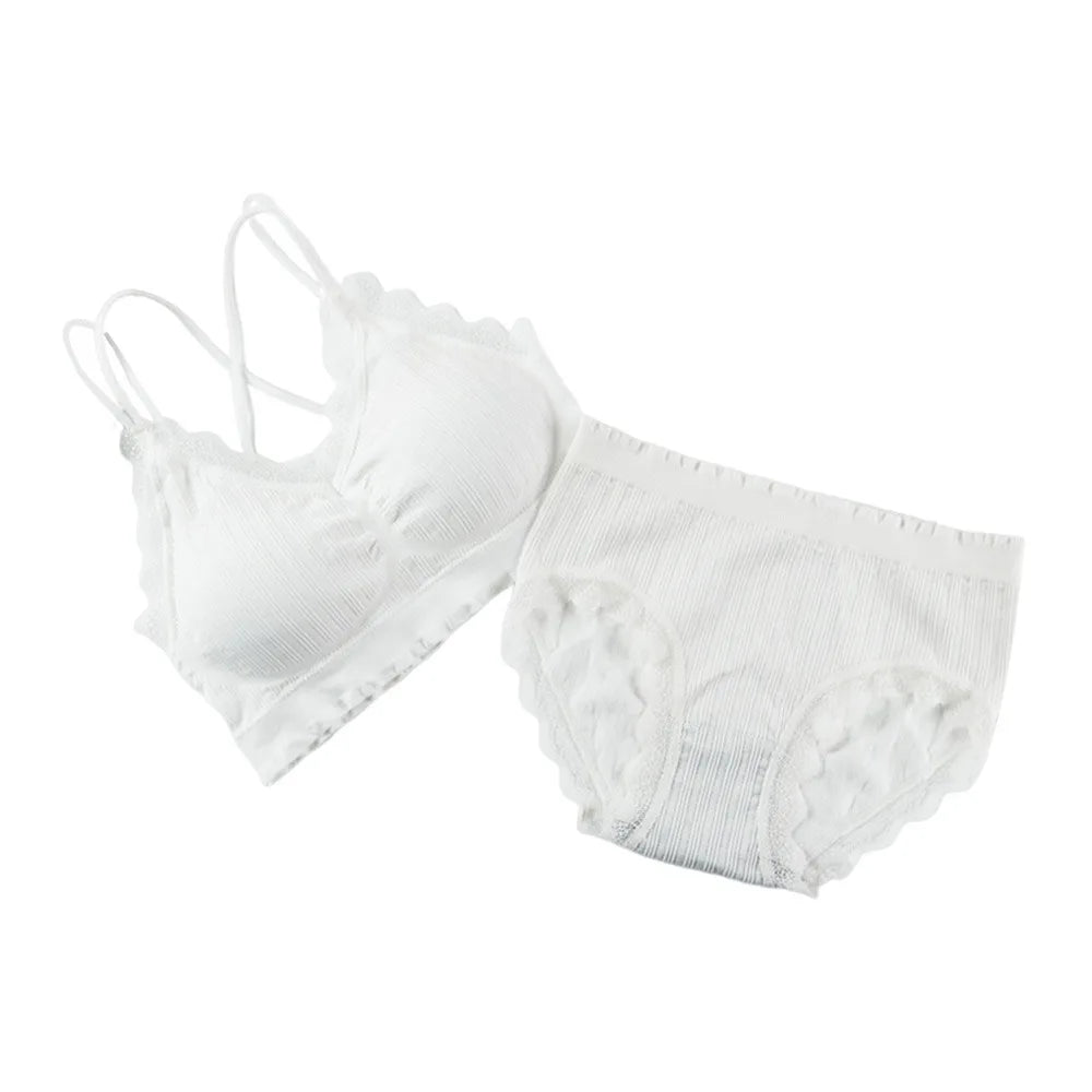 1Set Casual Lace Women Seamless Bra Set V-Neck Breathable Underwear Set Comfortable with Bra Pads Lingerie Set