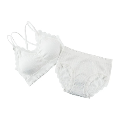 1Set Casual Lace Women Seamless Bra Set V-Neck Breathable Underwear Set Comfortable with Bra Pads Lingerie Set