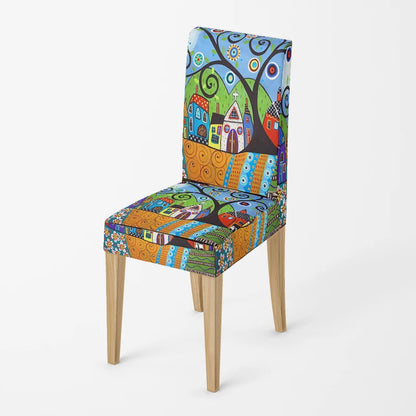 Home chair cover Oil painting style kitchen chairs Coversadjustable dining elastic fabricchairs covers chair cover for wedding