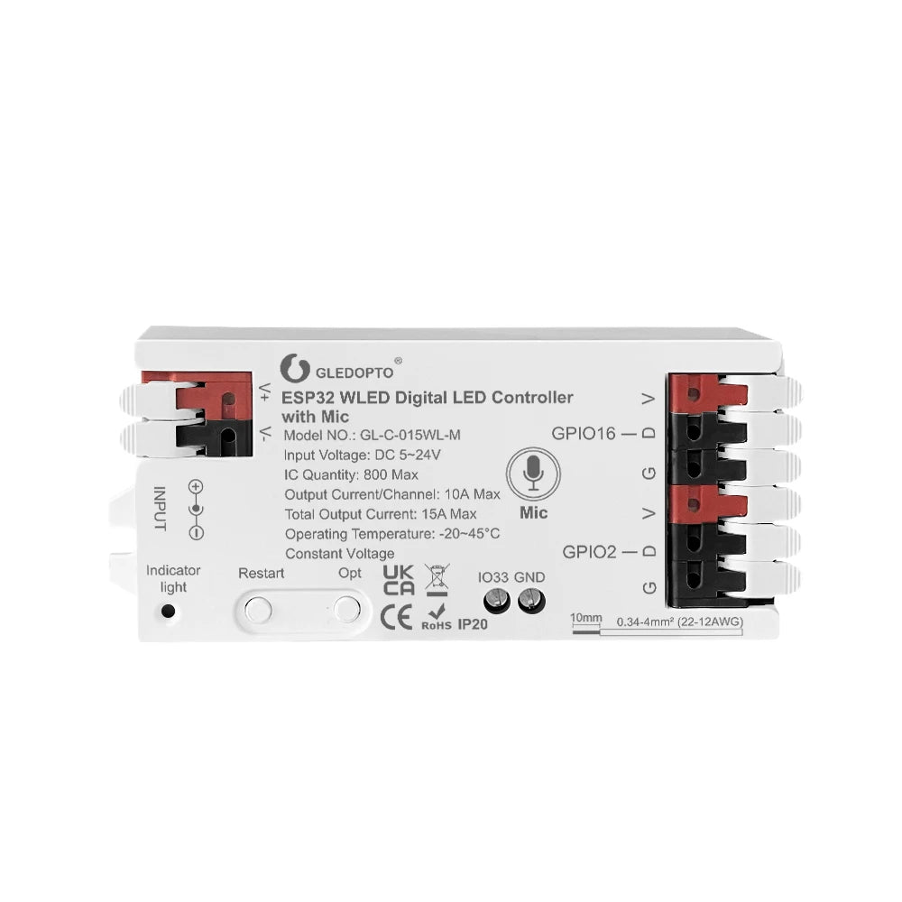 GLEDOPTO WLED LED Controller ESP32 Mic Music UART RGB IC Digital Lights Addressable String Lighting WS2811 WS2812B WS2815 SK6812