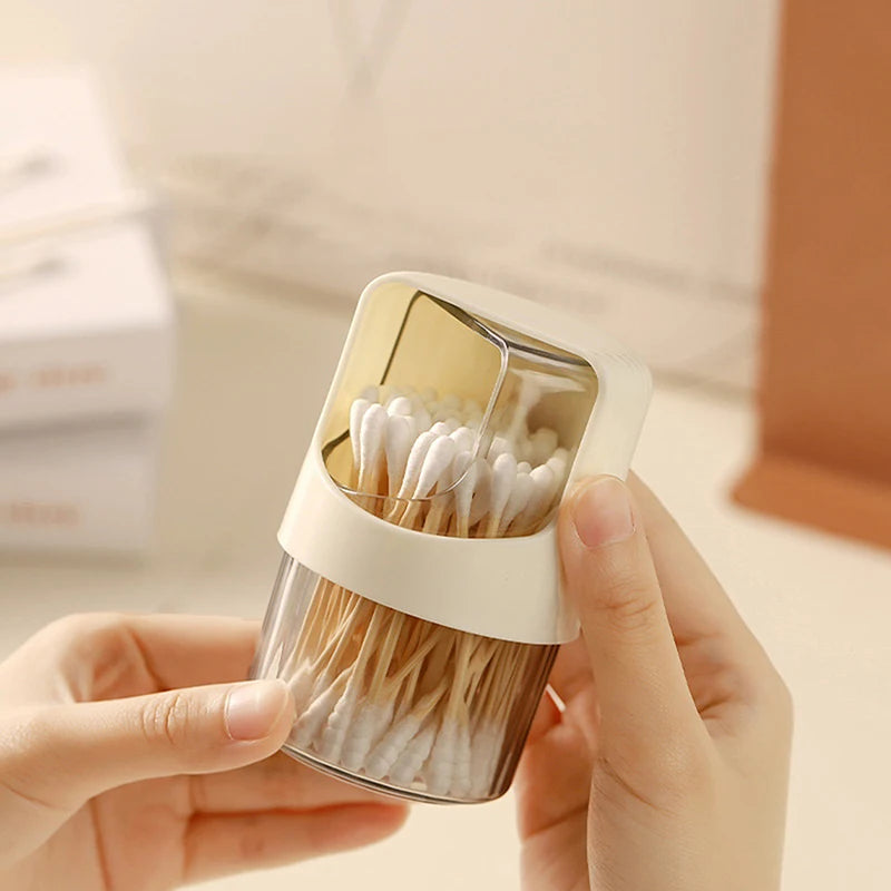 Transparent Cotton Swab Storage Box Rotating With Lid Dustproof Desktop Plastic Toothpick Organizer Jar