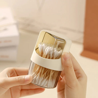 Transparent Cotton Swab Storage Box Rotating With Lid Dustproof Desktop Plastic Toothpick Organizer Jar