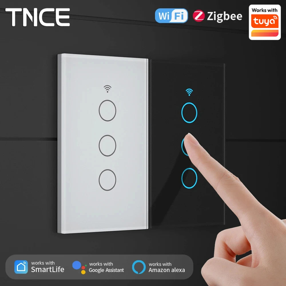 TNCE Tuya WiFi/Zigbee Smart Switche Neutral Wire/No Neutral Wire Required 1/2/3/4 Gang Touch Switch Work With Alexa Google Home