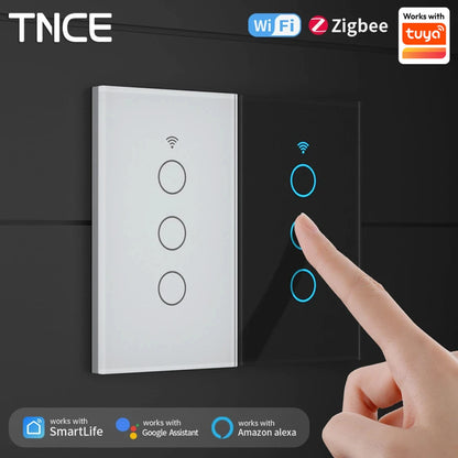 TNCE Tuya WiFi/Zigbee Smart Switche Neutral Wire/No Neutral Wire Required 1/2/3/4 Gang Touch Switch Work With Alexa Google Home