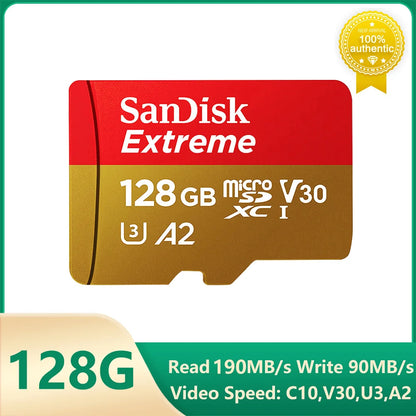 SanDisk V30 Extreme Micro SD Card A2 U3 4K 64GB 128GB 256GB 512GB 1T Memory Card Flash TF for Steam Deck Switch DJI Camera Phone