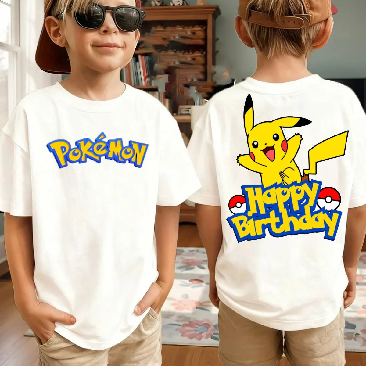 Summer Pokémon AnimeT-shirts Boys Pure Cotton Short-sleeved Top Casual Suitable for Both Boys and Girls, Parent-child Outfits.