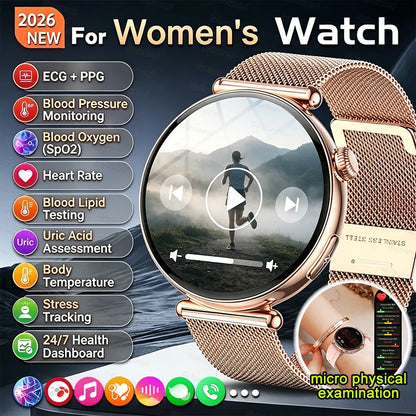 ECG Smart Watches Women 1.32 inch  AMOLED Screen Physical Examination Blood oxygen Pressure Fat Call Health ECG+PPG Smartwatch