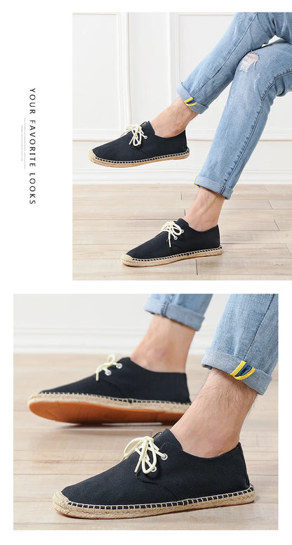 Male Casual Canvas Hemp Insole Fisherman Light Shoes Ethnic Style Men Espadrille Flats Shoes Summer Casual Shoes Driving Shoes