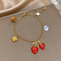 Fashion Gold Plated Stainless Steel Chain Bracelet for Women Cute Star Heart Cherry Tassel Charms Bracelets Waterproof Jewelry