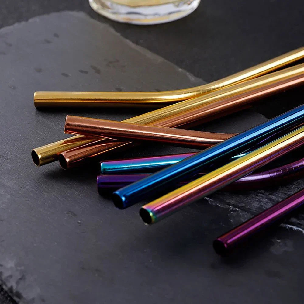 11Pcs Reusable Black Straw Set 304 Stainless Steel Straw Straight Bent Drinking Straw With Cleaning Brush Home Bar Accessory