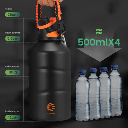 Fjbottle Stainless Steel Thermos Bottle 1.9L Large Capacity Vacuum Flask Water Cup Keep Hot Cold Outdoor Sports Gym Drink bottle