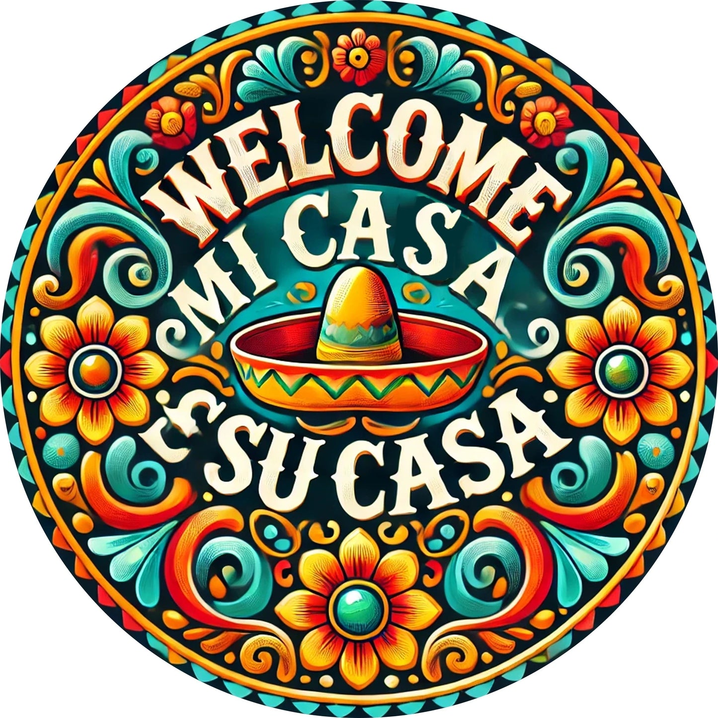 1 Piece 2D Wooden Disc Mexican Mi Casa Theme Wall Art Sign 8 Inch For Home Office Living Room Bathroom Bar Cafe Decoration