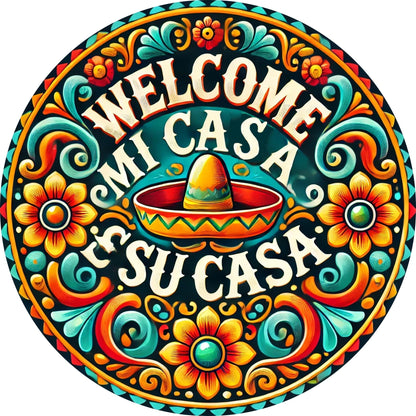 1 Piece 2D Wooden Disc Mexican Mi Casa Theme Wall Art Sign 8 Inch For Home Office Living Room Bathroom Bar Cafe Decoration
