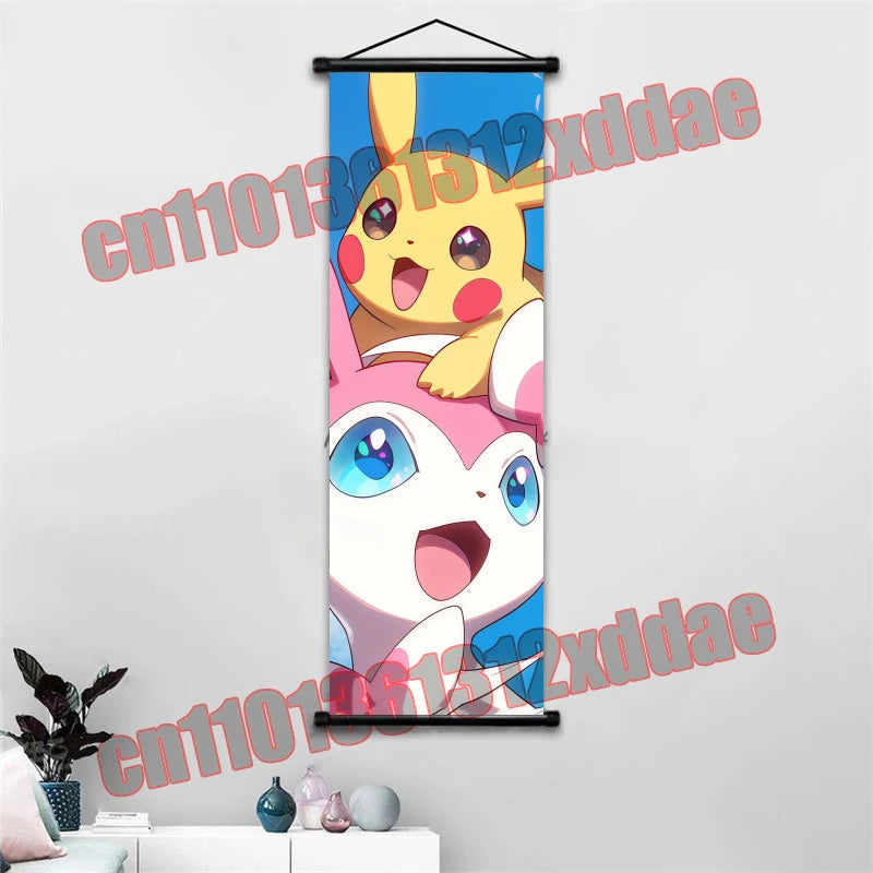 Pokemon Anime, Bulbasaur, Charizard, Eevee, Pikachu, Print Art White Canvas Scroll Painting Modern Room Decor Wall Art Painting