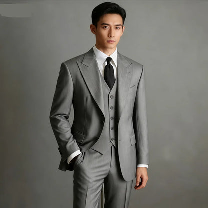 Elegant Men's Wedding Suit Brown Striped Formal Office Wedding Groom 3-Piece Blazer Vest Pants Set for Business Office
