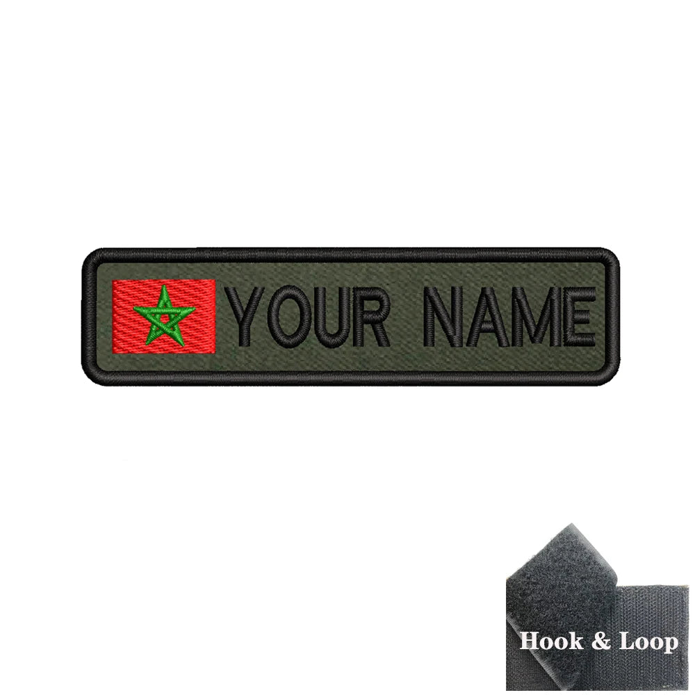 1PC 10cmX2.5cm Custom Name Flag Patch Badge Iron On Hook Loop Army green Netherlands Germany Russia France Belgium Italy Spain