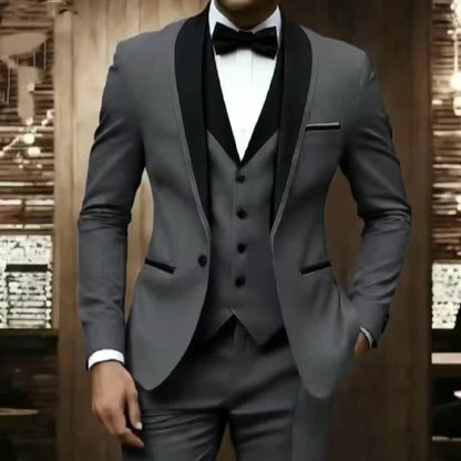New Men's 3 Piece Suit Business Formal Set, Groom & Groomsman Wedding Suit, Elegant Prom & Party Outfit