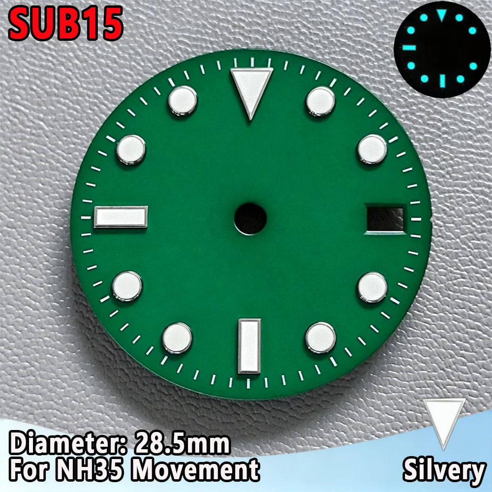 28.5mm NH35 Watch Dial Luminous Dials Single Calendar Dial Suitable For NH35 Movement Can Support DIY Dial Customization Logo