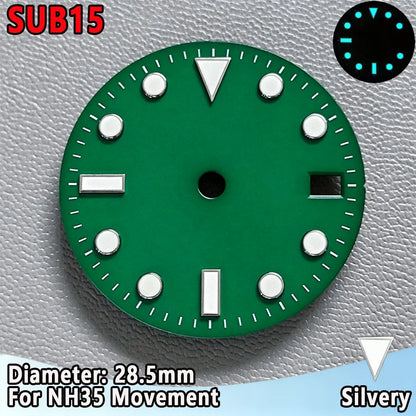 28.5mm NH35 Watch Dial Luminous Dials Single Calendar Dial Suitable For NH35 Movement Can Support DIY Dial Customization Logo