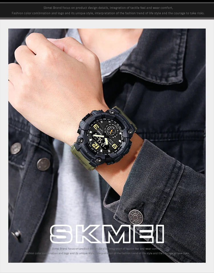 Skmei Dual Movement 3 Time Sport Wristwatch Mens Waterproof Electronic Watches Montre Homme Shockproof Digital Men Watch 1637