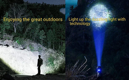 Aluminum Alloy White Laser Powerful LEP Flashlight 18650 or 21700 Battery Zoom Torch Light Lamp with Tail Rope Power Indicator