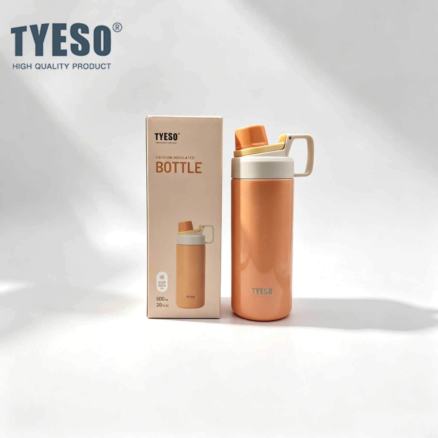 Tyeso 600ML Leakproof Insulated Water Bottle Portable Vacuum Thermal Flask Drink Cup for Outdoor Sports Travel Daily Fitness
