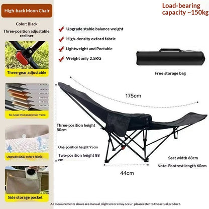 Portable Folding Moon Chair 3 Level Adjustable Recliner Camping Picnic Beach Office Nap Lounger Lightweight Foldable Chair
